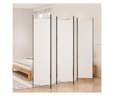 Paravan za sobo s 5 paneli, bel, 250x200 cm, tekstil
