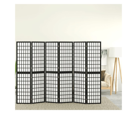 6-панелен сгъваем екран, японски стил, черен, 240x170 см