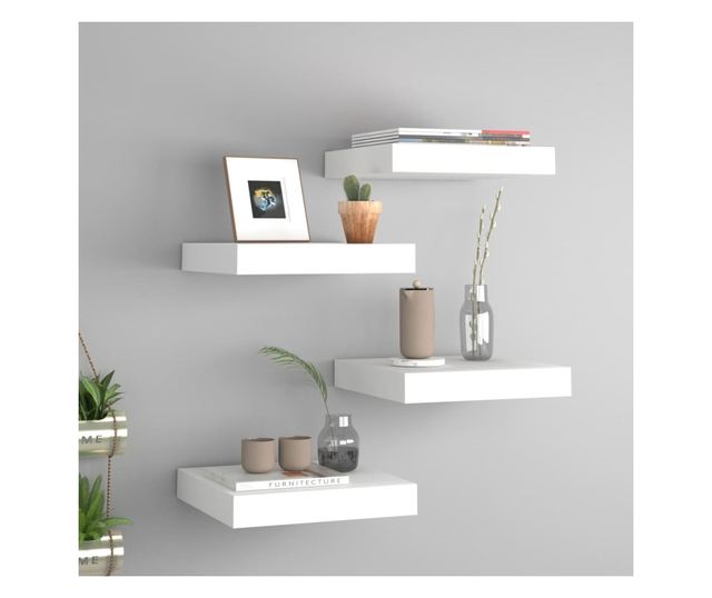 Rafturi de perete suspendate, 4 buc., alb, 23x23,5x3,8 cm, MDF