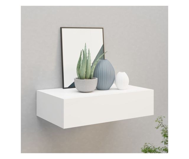 Raft de perete cu sertar, alb, 40x23,5x10 cm, MDF