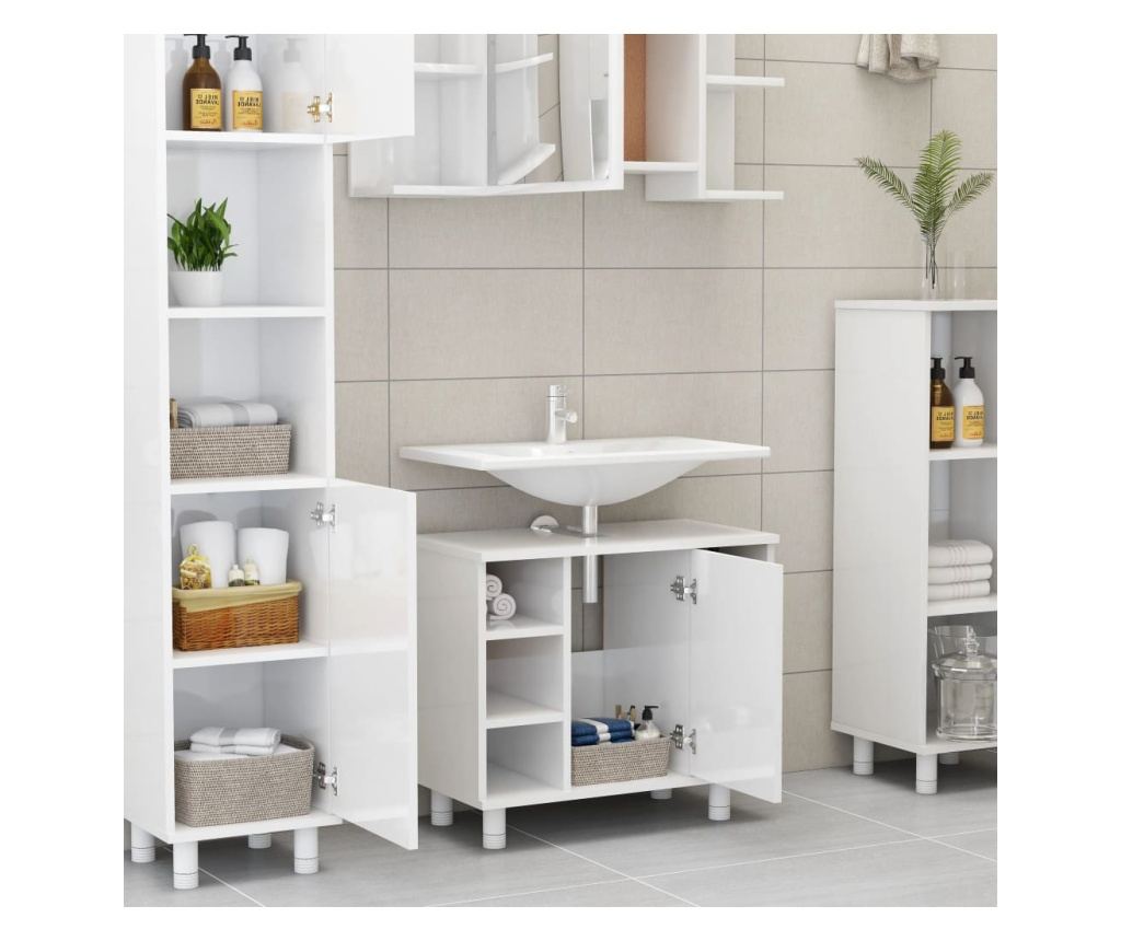Dulap de baie, alb extralucios, 60 х 32 х 53,5 см, ПАЛ - 3