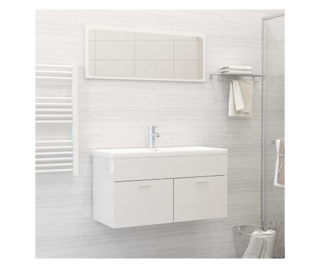 Комплект мебели за баня, 2 броя, изключително гланцово бяло, ПДЧ