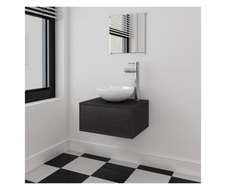 Комплект мебели за баня от 3 части с включена мивка, черен