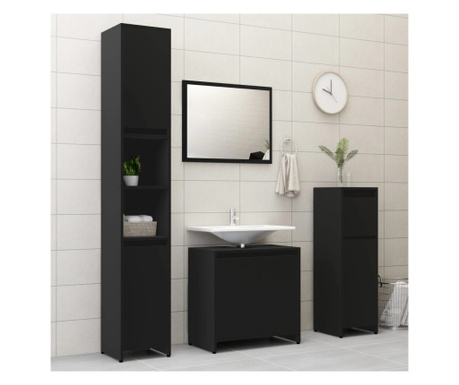 Комплект мебели за баня, 4 броя, черен, ПДЧ