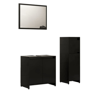 Set mobilier de baie, 3 piese, negru, PAL