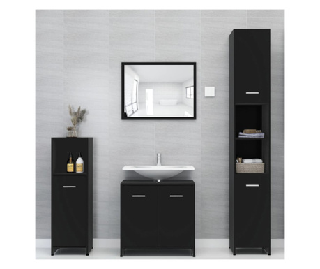 Комплект мебели за баня, 4 броя, черен, ПДЧ