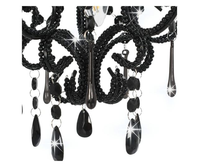 Candelabru cu mărgele, negru, rotund, E14