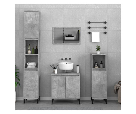 Комплект мебели за баня, 3 части, бетон сив, композитно дърво
