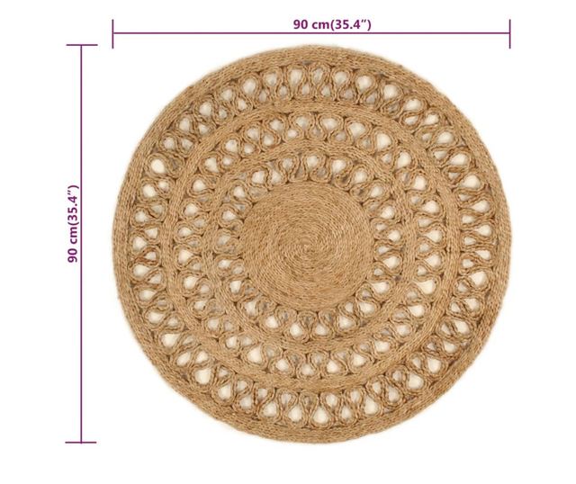 Prepletena preproga, 90 cm, konoplja, okrogla