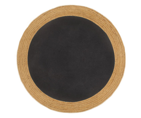 Плетен килим, черен и натурален, 90 см, юта и памук, кръгъл