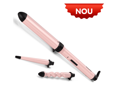 ONDULATOR DE PĂR MULTISTYLER CURL & WAVE, ROZ PUDRAT, MS750E, 3 ACCESORII, BABYLISS