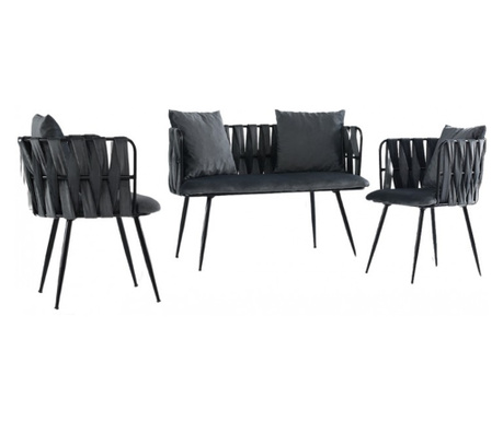 Set mobilier hol format din canapea 2 locuri si 2 scaune, Studio Casa, Negru