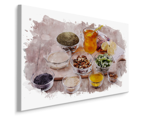 Tablou pentru sufragerie condimente ierburi miere scanduri Canvas, Model de acuarela, Panza