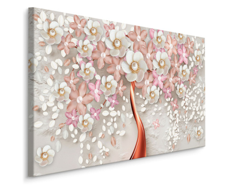 Tablou Canvas Flori 3D roz si albe pe Copac pentru Living, Abstract Modern Art, Creative Dec