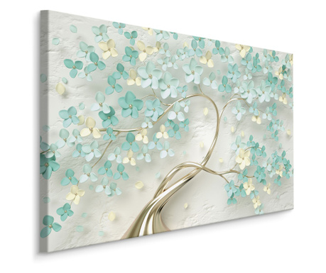 Tablou Canvas, Copac de aur Abstract cu Flori 3d Verzi pentru Living, Dormitor, Abstract Mod