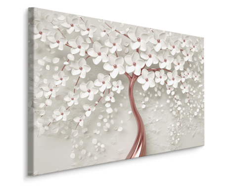 Tablou Canvas Flori albe 3D pe un Copac Abstract pentru Living, Decoratiuni Moderne pentru C