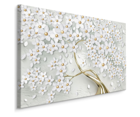 Tablou Canvas Decorativ Flori albe pe un Copac 3d pentru Living, Dormitor, Decoratiuni Moder