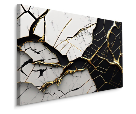 Tablou Decorativ Marmura alb negru moderna cu aur Panza pe cadru de lemn, Creative Decor