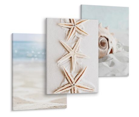 Set 3 Tablouri Decorative Peisaj Plaja si mare, Stele de mare, Scoici  90x40