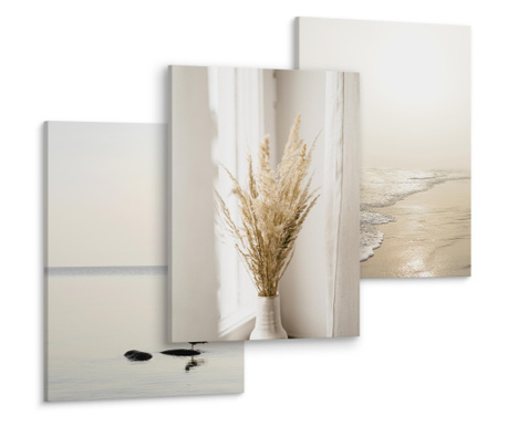 3 db-os dekoratív festmény készlet Strand és tengeri táj, Boho Grass, Sea Kingfisher 90x40