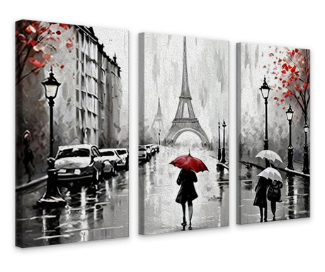 3 db vászonkép készlet Esős ​​nap, Párizs