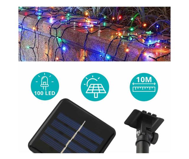 Ghirlanda luminoasa solara pentru gradina cu 100 LED, 10 m - Multicolor