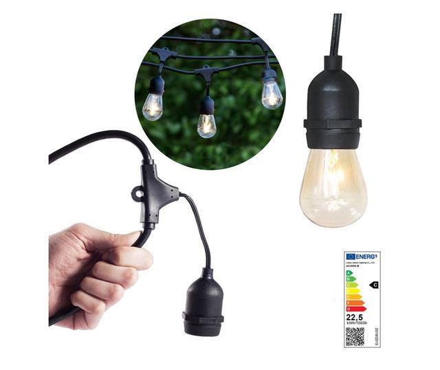 Ghirlanda luminoasa decorativa impermeabila, cu 15 becuri LED soclu E27, 14,6 m - Alb cald