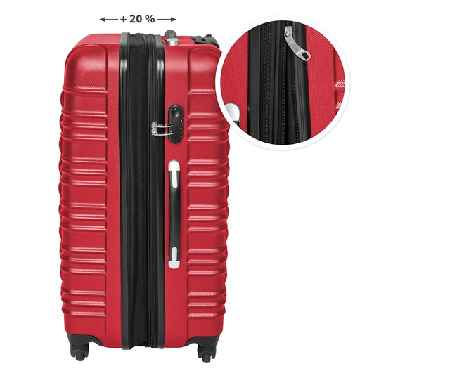 4 db-os merevfalú bőröndszett, állítható számzárral, piros
