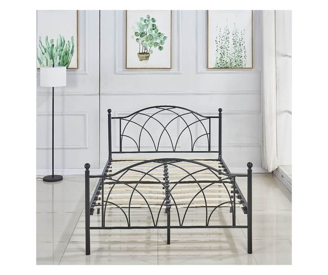 Kovový postelový rám s roštem jako dárek, ve více rozměrech a barvách, černý, 160x200,Lotti