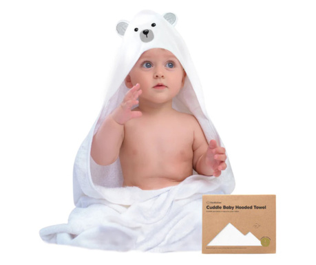 Бебешка Хавлия с качулка От Органичен Бамбук Бяло Мече KeaBabies