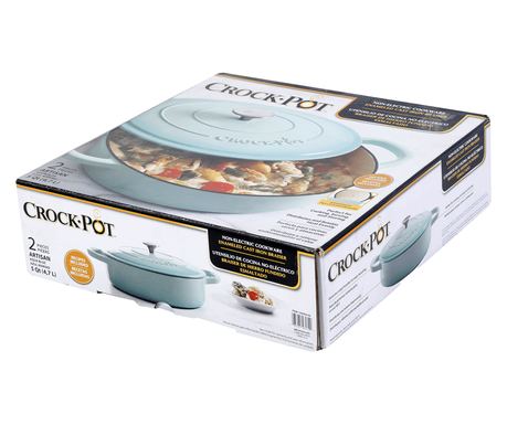 Vas cu capac, fonta emailata, 4.7L, rotund, bleu Crock-Pot