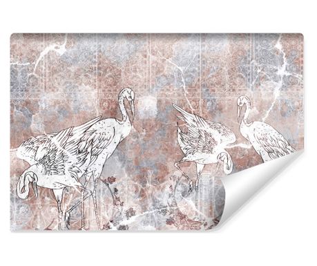 Fototapeta jeřábi ptáci abstraktí mramorová exotická zvířata výzdoba obývacího pokoje  405x270cm