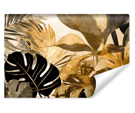 Fototapet Muralo abstract, auriu, frunze de monstera bucatarie