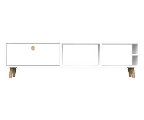 Comoda TV, Quasar & Co., mobilier living, 150 x 29.5 x 40.6 cm, MDF, alb