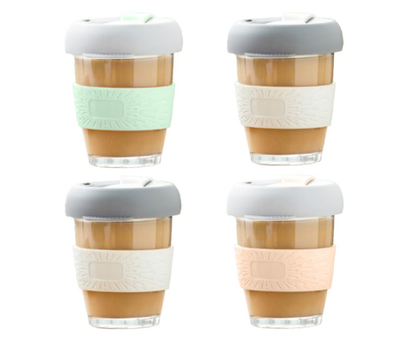 Комплект от 4 чаши за кафе/чай, Quasar & Co., модел To Go, стъкло, 320 мл, Многоцветен