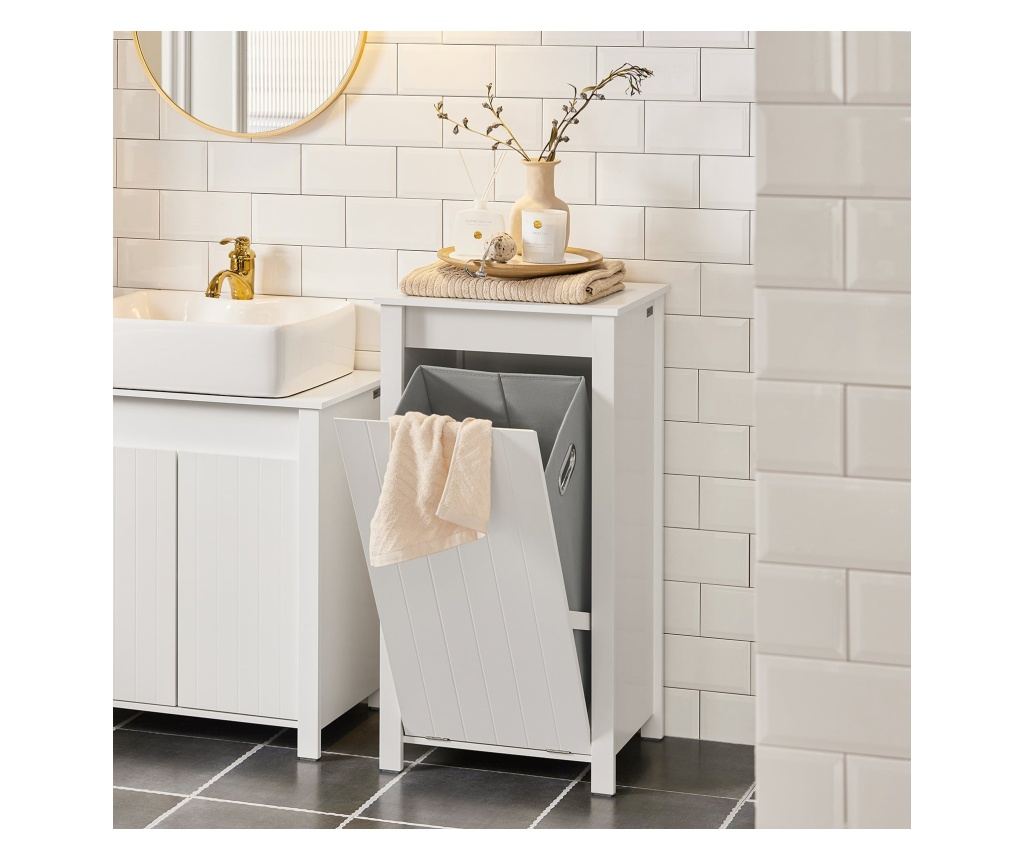 SoBuy Kopalniška omarica za perilo Omarica za perilo z zložljivo vrečko za perilo Bela 45x35x85,5cm BZR100-W - 4