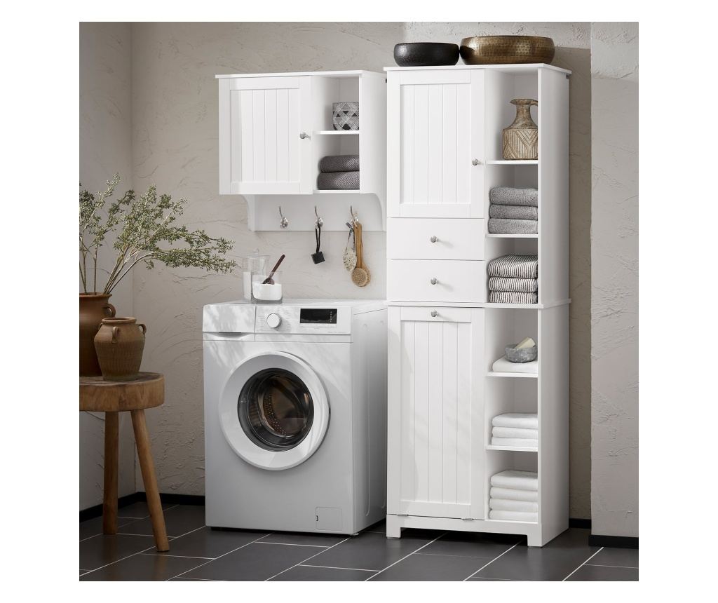 SoBuy Visoka omarica z odprto košaro za perilo Talna omarica Kopalniška omarica Bela 60x37x171cm BZR104-W - 3