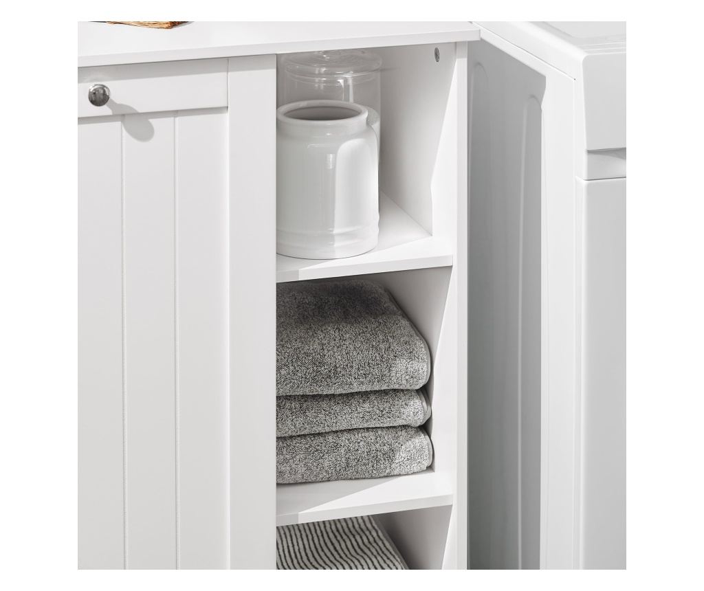 SoBuy Kopalniška omarica za perilo s košaro Kopalniška omarica z držalom za perilo Bela 60x37x86cm BZR105-W - 5