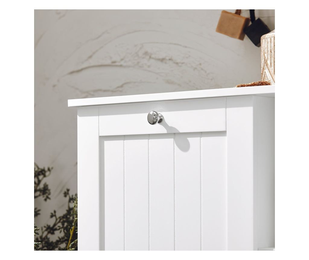 SoBuy Kopalniška omarica za perilo s košaro Kopalniška omarica z držalom za perilo Bela 60x37x86cm BZR105-W - 6