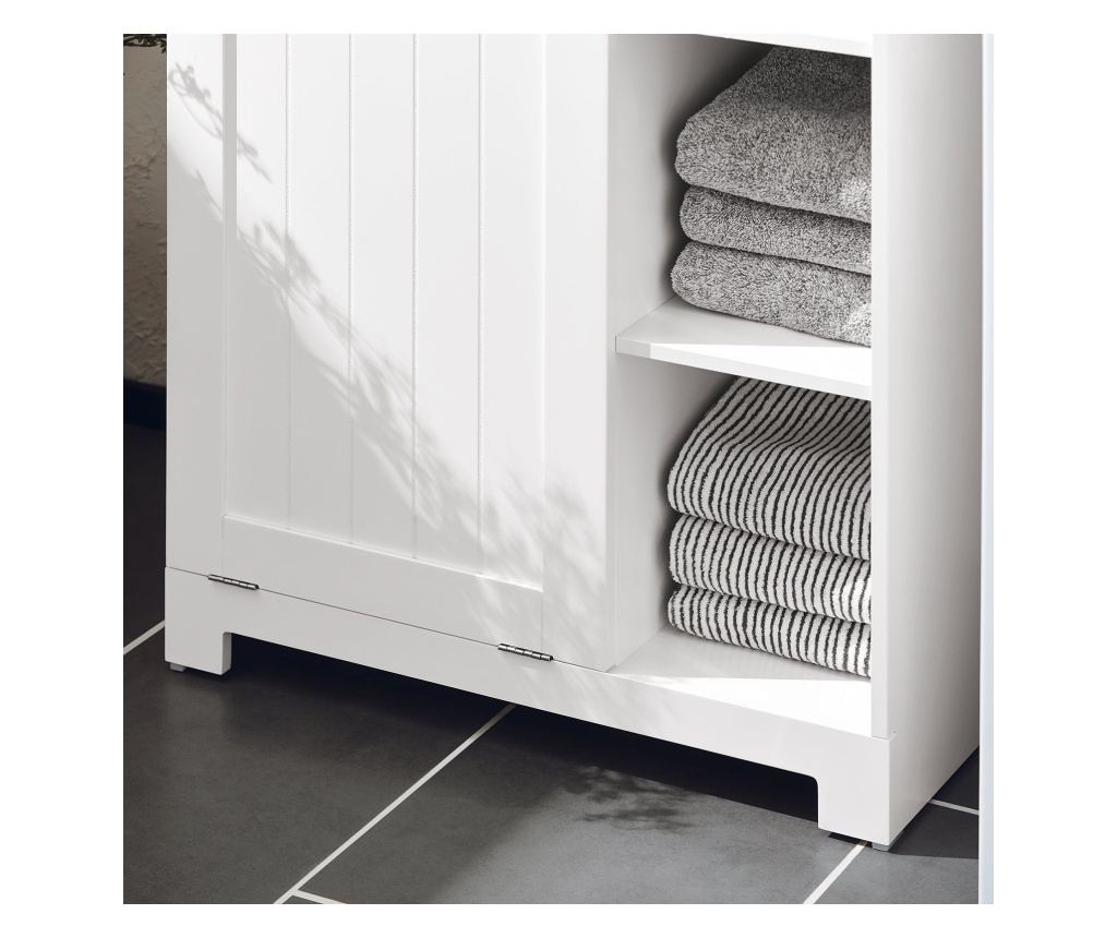 SoBuy Kopalniška omarica za perilo s košaro Kopalniška omarica z držalom za perilo Bela 60x37x86cm BZR105-W - 7