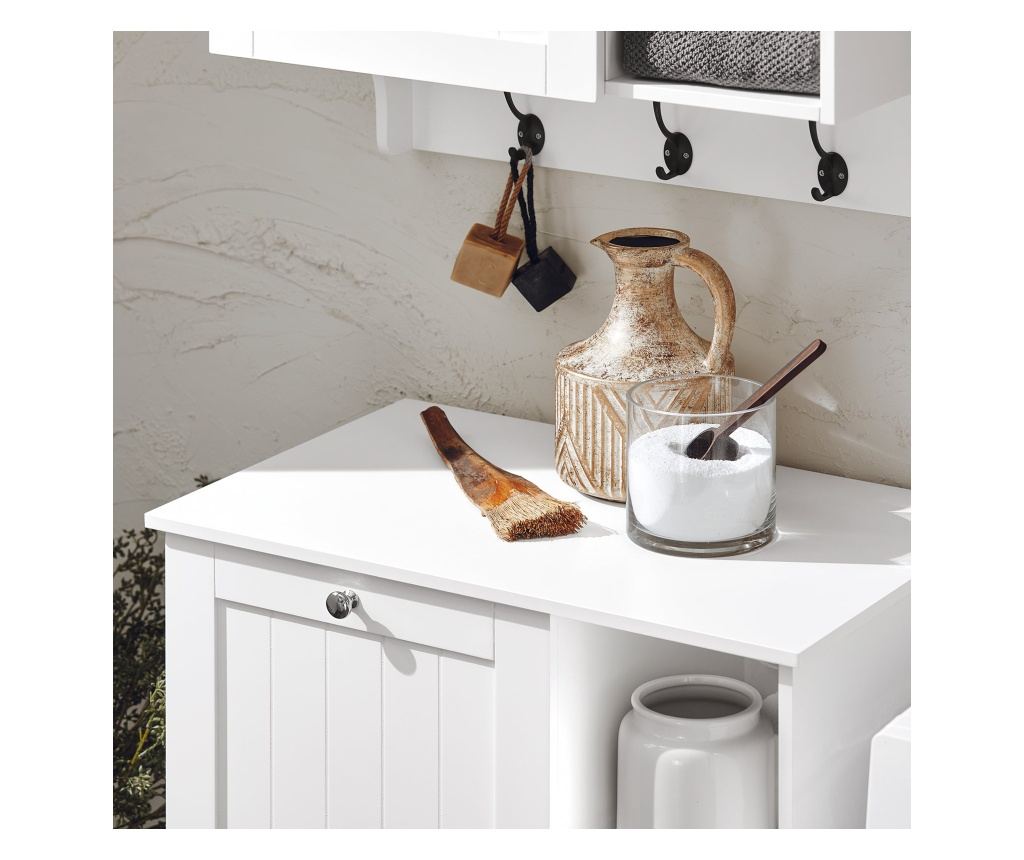 SoBuy Kopalniška omarica za perilo s košaro Kopalniška omarica z držalom za perilo Bela 60x37x86cm BZR105-W - 8