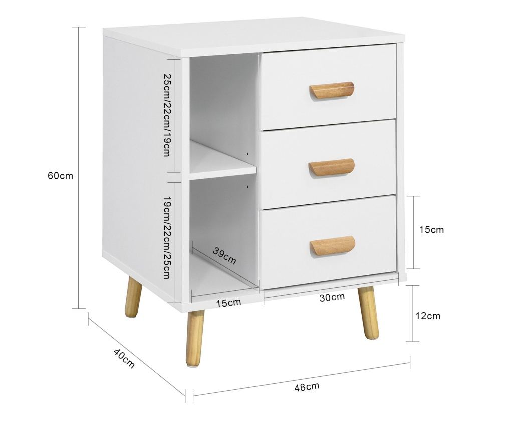 SoBuy nočna omarica, nočne omarice v spalnici, ozka nočna omarica FBT95-W - 2
