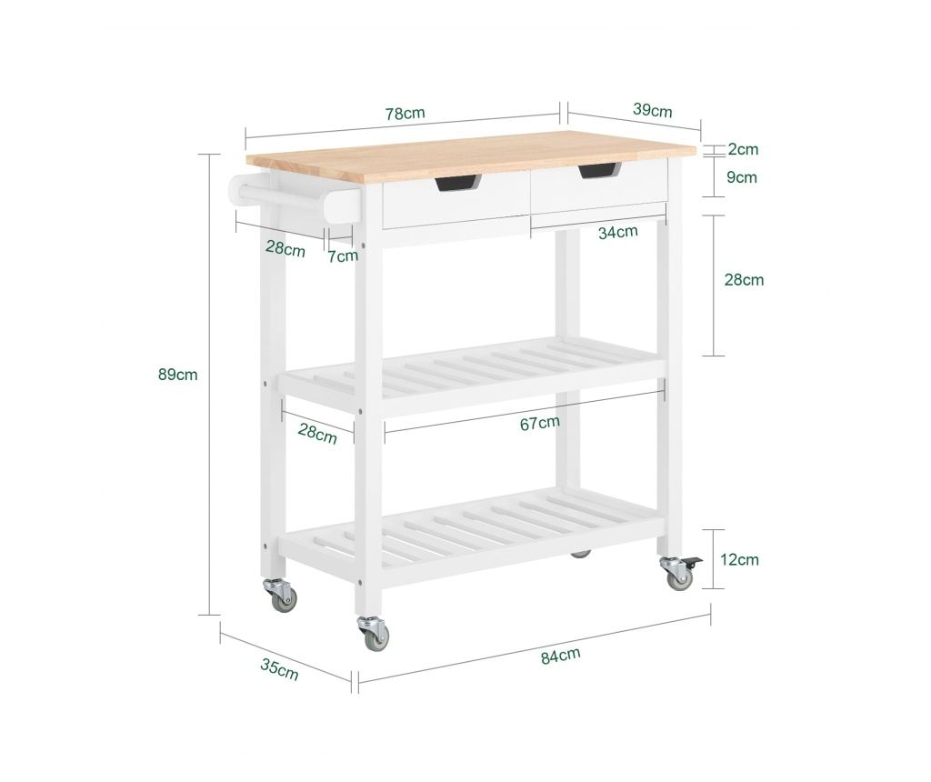 SoBuy кухненска количка, кухненска количка на колела, кухненски шкаф FKW68-WN - 2