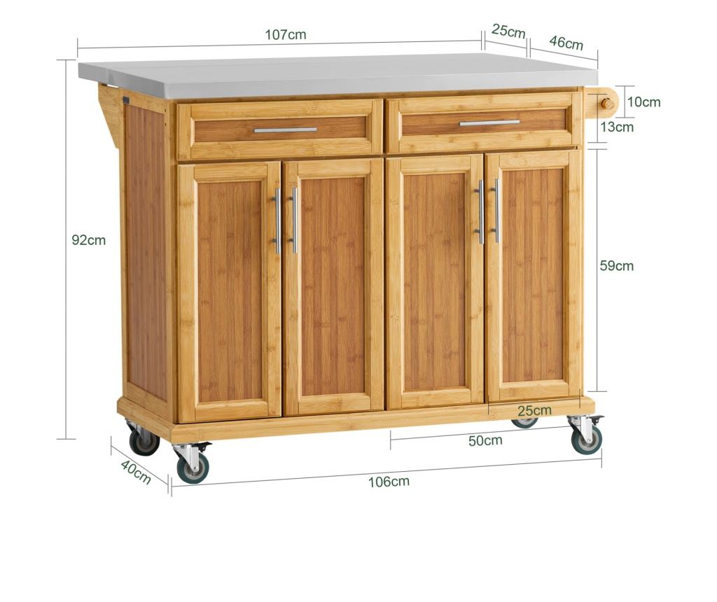 SoBuy FKW69-N Kuchyňský ostrůvek Kuchyňský vozík Servírovací vozík Bambusový 115x92x46-71cm