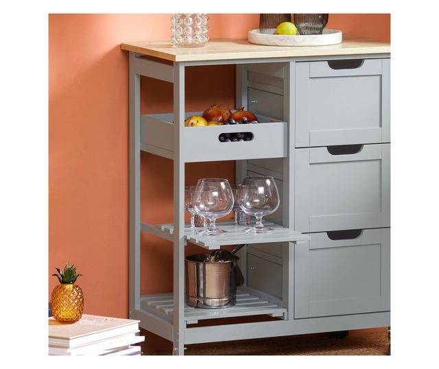 SoBuy Kuhinjski voziček Kuhinjska omarica s 3 predali in 1 košaro FKW79-HG