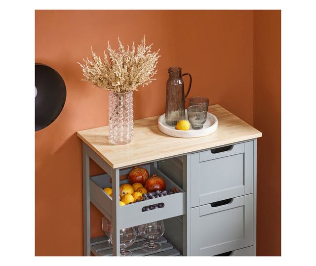 SoBuy Kuhinjski voziček Kuhinjska omarica s 3 predali in 1 košaro FKW79-HG