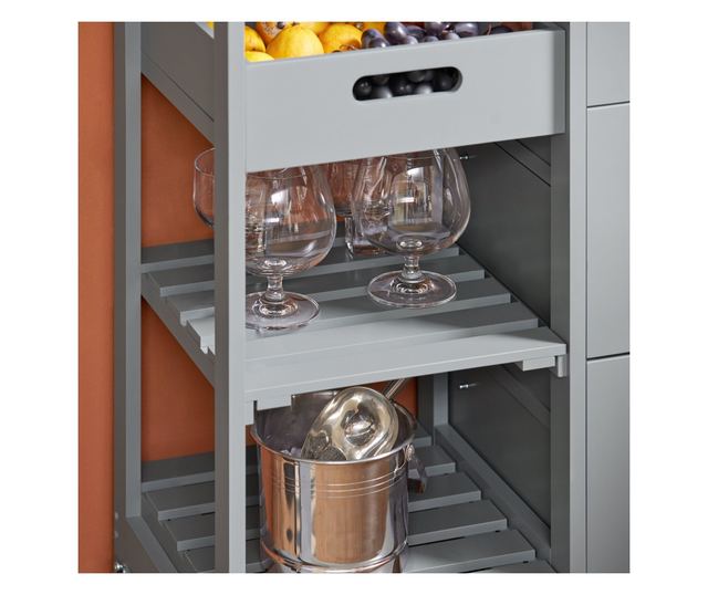 SoBuy Kuhinjski voziček Kuhinjska omarica s 3 predali in 1 košaro FKW79-HG