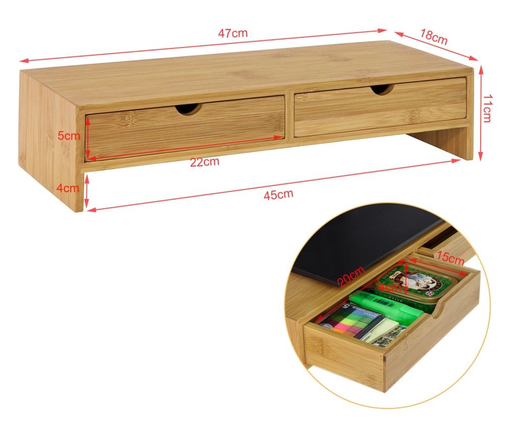 SoBuy monitor állvány fiókkal, support ecran pc, asztali monitor emelő FRG198-N - 2