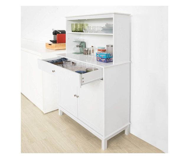 SoBuy FSB26-W Kuchyňská skříňka Kuchyňská police Příborník Boční skříňka Bílá 90x148x40cm