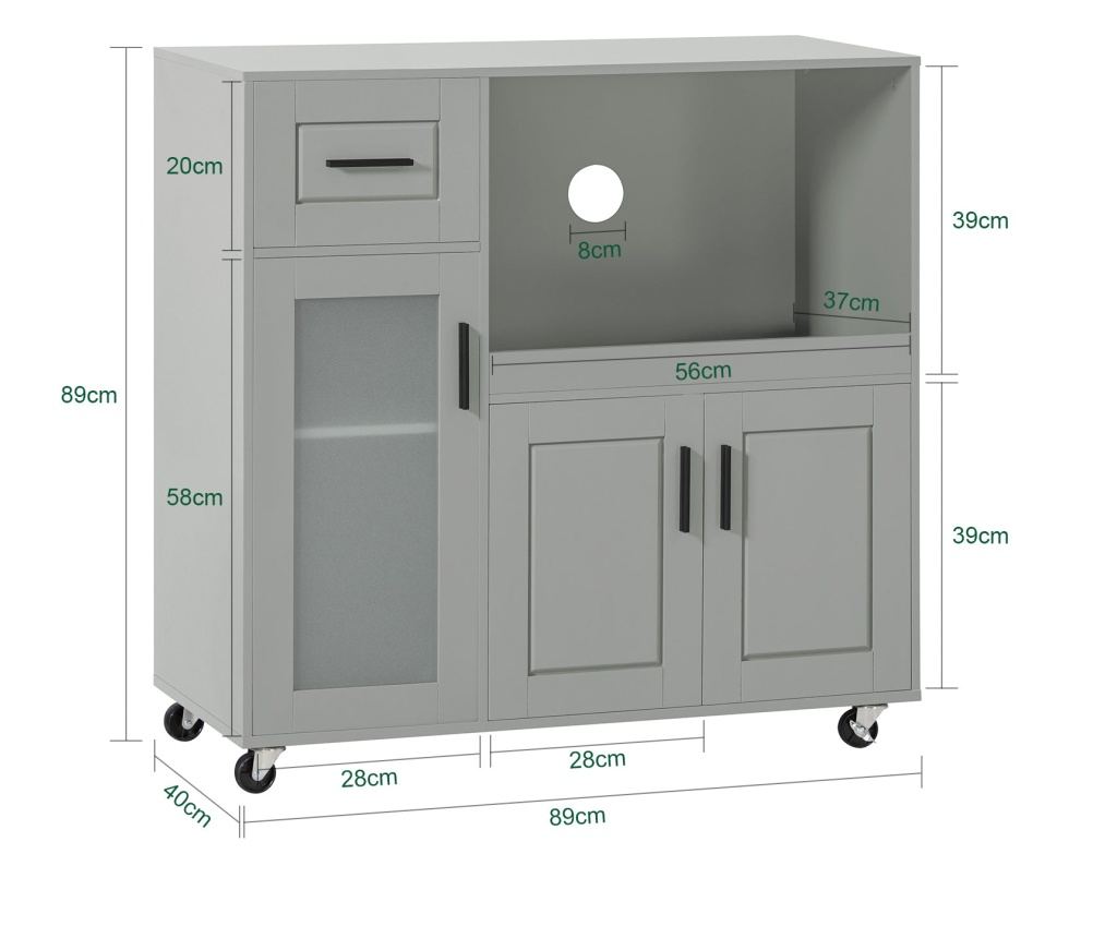 SoBuy кухненски шкаф, шкаф за микровълнова печка, кухненска количка FSB78-HG - 2